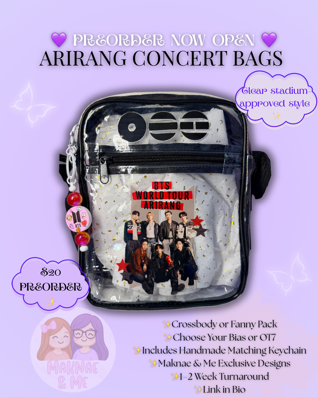 Maknae & Me Exclusive BTS Arirang Concert Bag | Crossbody or Fanny Pack | Bias or OT7
